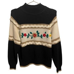 Vintage Spice‎ of Life Mock Neck Embroidered Floral Sweater MED